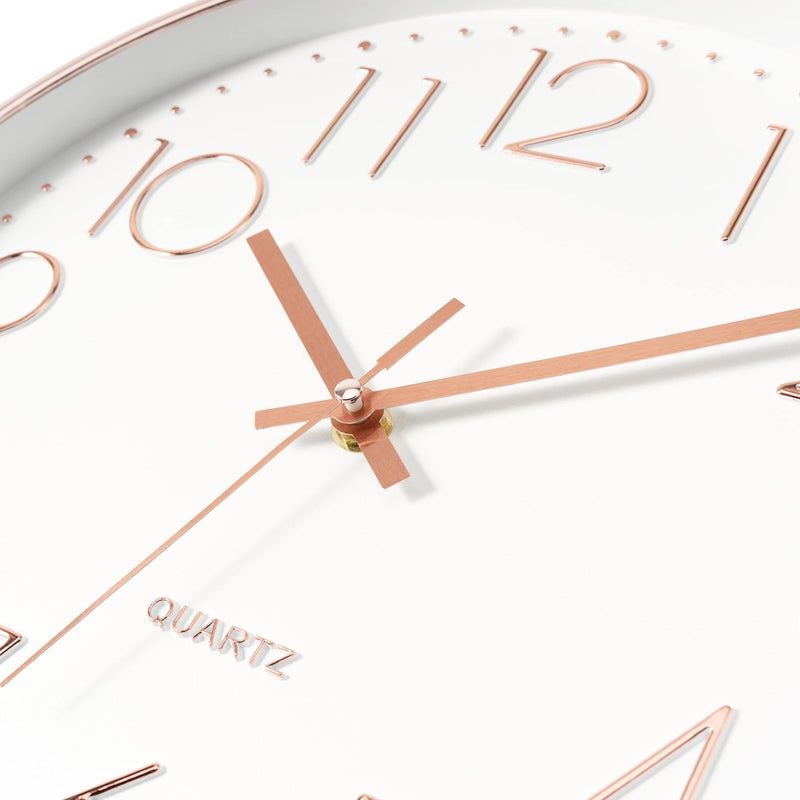 Foxtop Modern Wall Clock 12 Inch Non-Ticking Silent Battery Operated Round Quartz Rose Gold Wall Clock for Office Bedroom Living Room Kitchen Home School Decor - Image 5